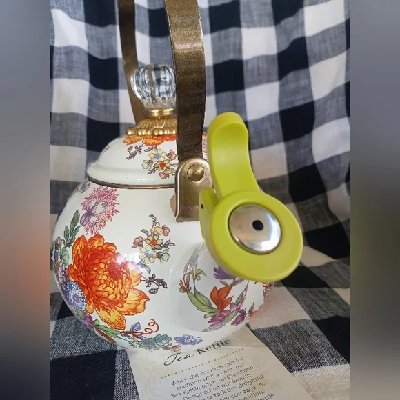 Mackenzie Childs Flower Market White Whistling Tea Kettle - Picture 2 of 9